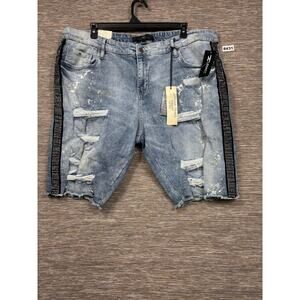 Jordan Craig Shorts Mens 44 Blue Denim Bermuda Distressed Rhinestone Side Tape